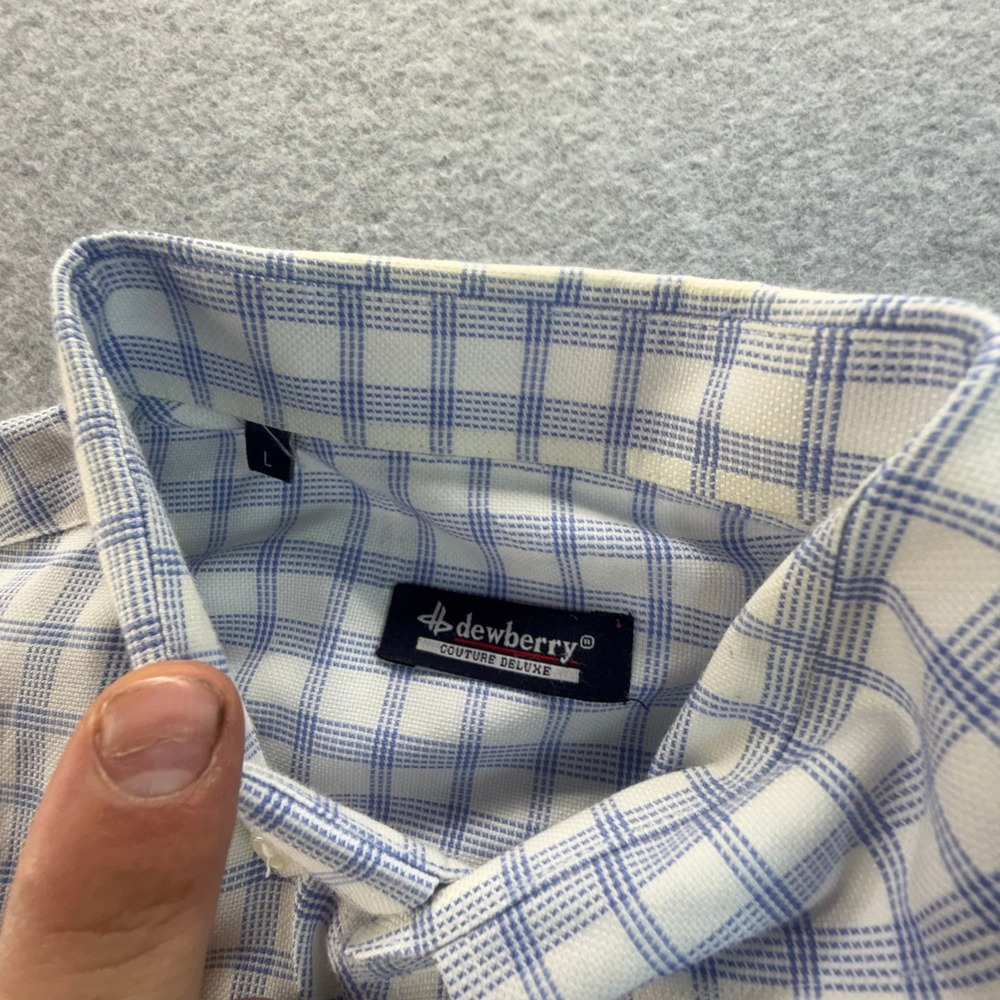Dewberry Couture Deluxe Mens Large Blue White Plaid Roll Tab Button Down Shirt - Picture 3 of 7